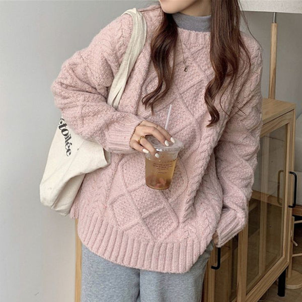 【LAST DAY SALE】Women's Round Neck Cable Knit Batwing Sweater